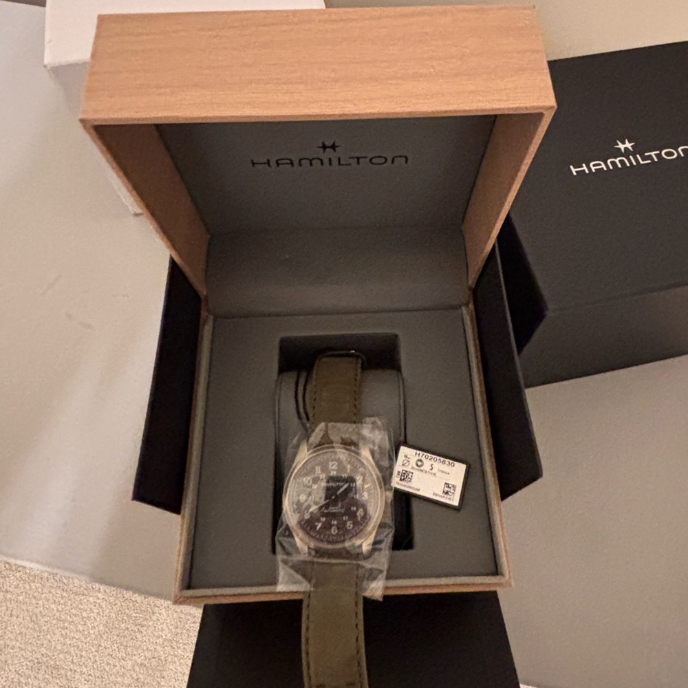 Hamilton Watch Khaki Field Titanium Auto 38mm Titanium Case Green Leather Strap